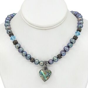 Sterling silver freshwater pearl crystal bead abalone pendant necklace - GM507
